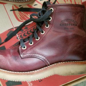 Burgundy Chippewa Plain-Toe Lace-Up Boots - Leather, 6”